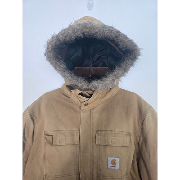 Carhartt Men’s Duck Canvas Arctic Winter Coat Brown 48R-XL USA Hooded Jacket - Picture 5 of 13